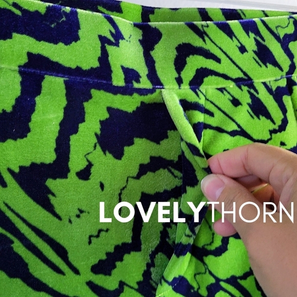 ZARA // retro-chic green blue velvet high waist straight slight flare pants - Picture 12 of 16